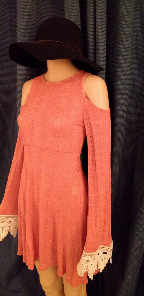 💣5/$35 LACE CROCHET BELL SLEEVE☆BOHO KNIT DRESS - Picture 5 of 8